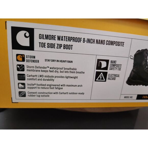 Carhartt Gilmore Waterproof Nano Composite Toe Side Zip Boot Men's size 9 - Picture 4 of 14
